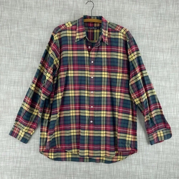 Nautica Plaid Shirt Long Sleeve Button Down Mens L 4145 - Picture 1 of 8